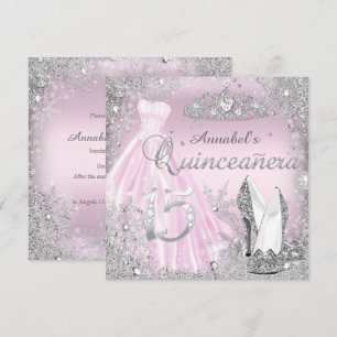 Invitation Robe à paillettes argentées roses et diadème Quinc