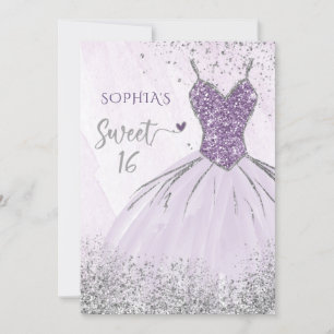 Invitation Robe à paillettes argentées violettes Sweet 16 ann