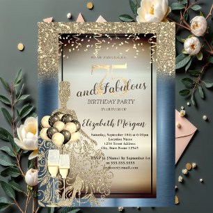 Invitation Robe à paillettes, Ballons, Anniversaire 75 ans Bl