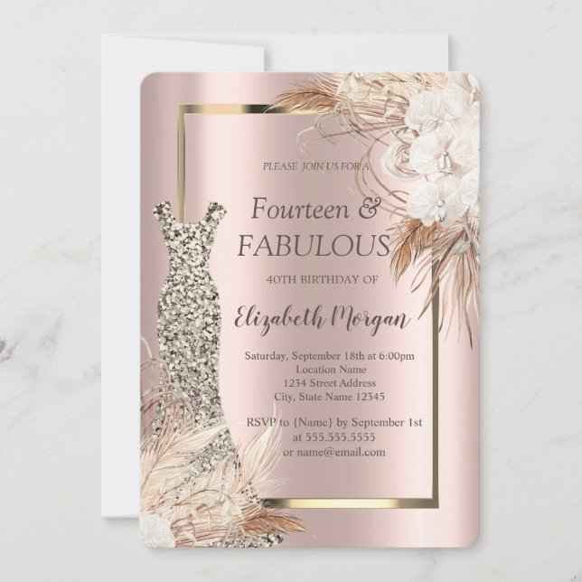Invitation Robe à paillettes Boho Fleurs 40e Anniversaire   (Devant)