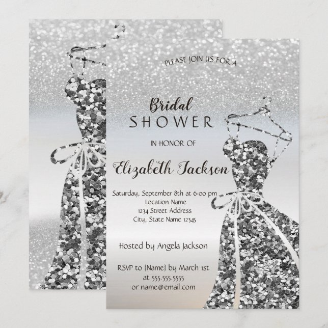 Invitation Robe à paillettes Bokeh scintillantes argentées po (Devant / Derrière)