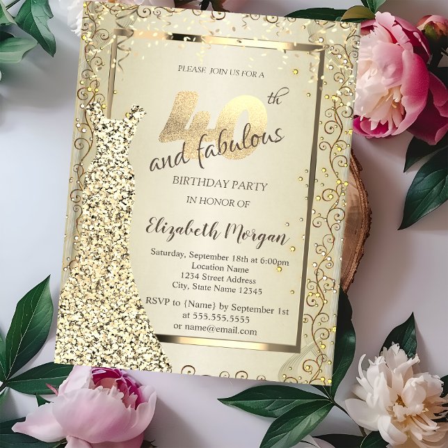 Invitation Robe à paillettes chic or 40e anniversaire (Créateur téléchargé)