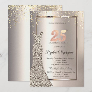 Invitation Robe à paillettes Confettis Ivoire 25e Anniversair