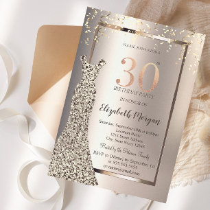 Invitation Robe à paillettes Confettis Ivoire 30 ans Annivers