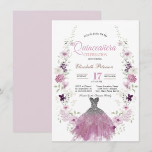 Invitation Robe à paillettes de fleurs sauvages de lilas Quin