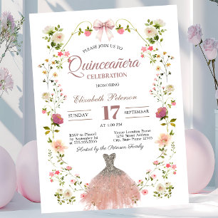 Invitation Robe à paillettes de fleurs sauvages, nœud pour Qu