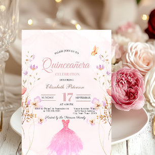 Invitation Robe à paillettes de fleurs sauvages Rose Quincean