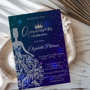Invitation Robe à paillettes, Diadème, Étoiles Bleues Quince