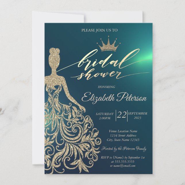 Invitation Robe à paillettes, Diadème, Fête de mariage vert D (Devant)