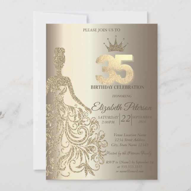 Invitation Robe à paillettes, diamants champagne 35e annivers (Devant)