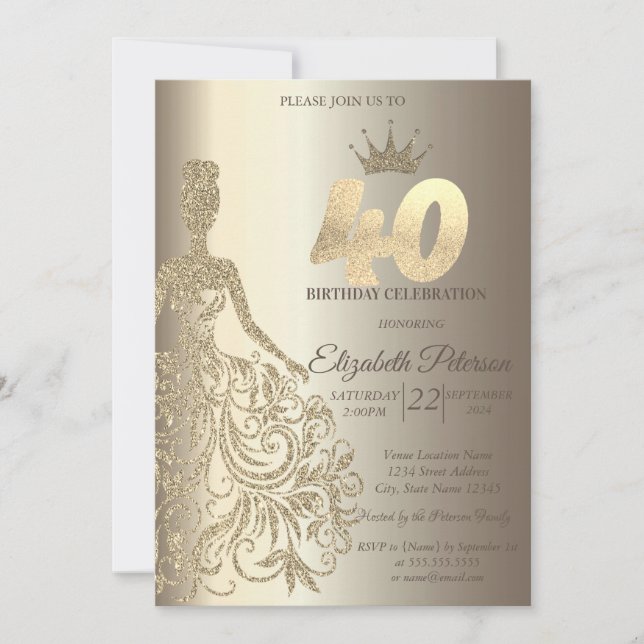 Invitation Robe à paillettes, diamants champagne 40e annivers (Devant)