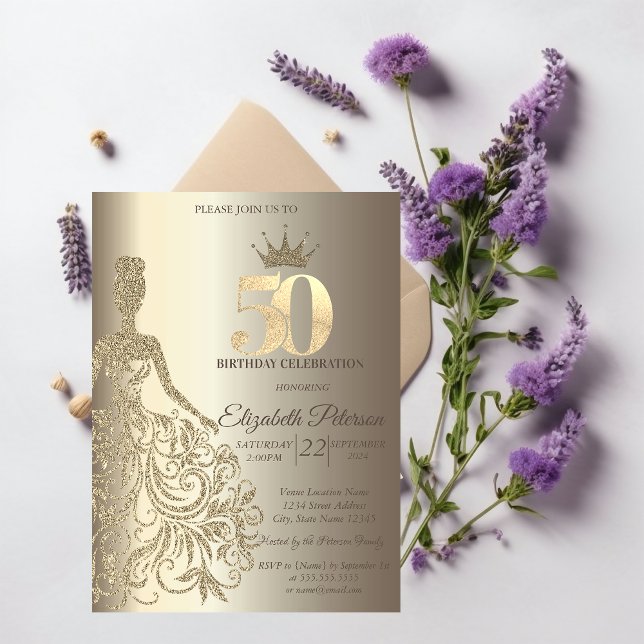 Invitation Robe à paillettes, Diamants Champagne 50e Annivers (Créateur téléchargé)