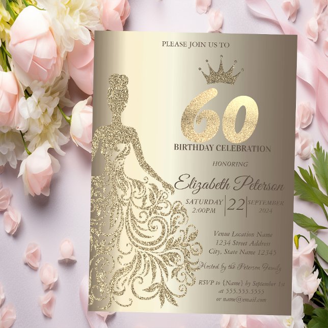 Invitation Robe à paillettes, diamants champagne 60e annivers (Créateur téléchargé)
