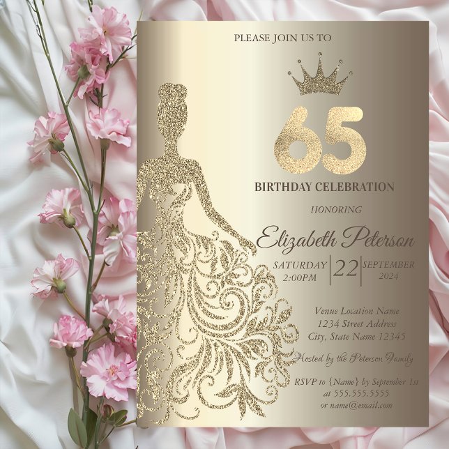 Invitation Robe à paillettes, Diamants Champagne 65e Annivers (Créateur téléchargé)