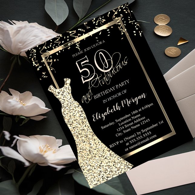Invitation Robe à Paillettes Dorées 50e Anniversaire (Créateur téléchargé)