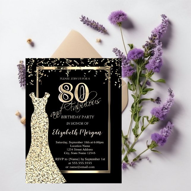 Invitation Robe à Paillettes Dorées 80e Anniversaire (Créateur téléchargé)
