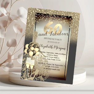 Invitation Robe à paillettes dorées, ballons, fête d'annivers