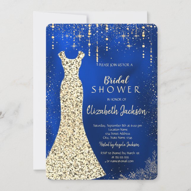 Invitation Robe à paillettes dorées,Confetti Mariage Royal Bl (Devant)