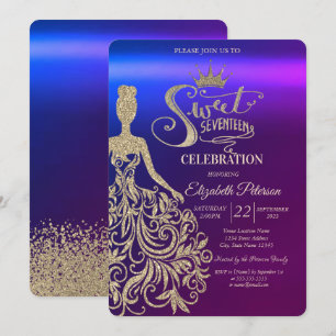 Invitation Robe à paillettes dorées, Diadème, Diamants ombrés