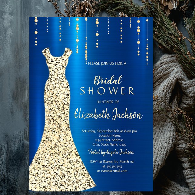 Invitation Robe à paillettes dorées, douche de mariage métall (Créateur téléchargé)