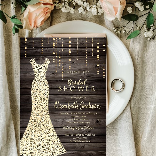 Invitation Robe à paillettes dorées, exposition de mariage en (Créateur téléchargé)