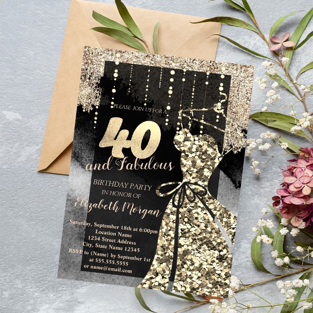 Invitation Robe à Paillettes Dorées Fête d'anniversaire 40 an (Créateur téléchargé)