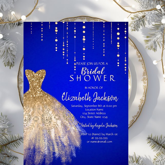Invitation Robe à paillettes dorées Mariage royal bleu (Créateur téléchargé)