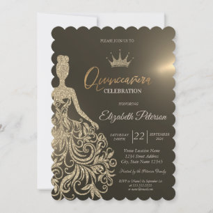 Invitation Robe à paillettes dorées,Quinceanera diamants or