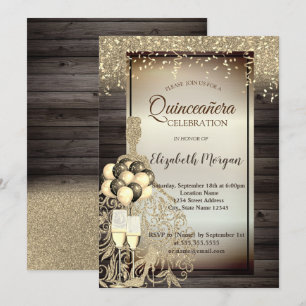 Invitation Robe à paillettes dorées,Quinceanera en bois,Ballo