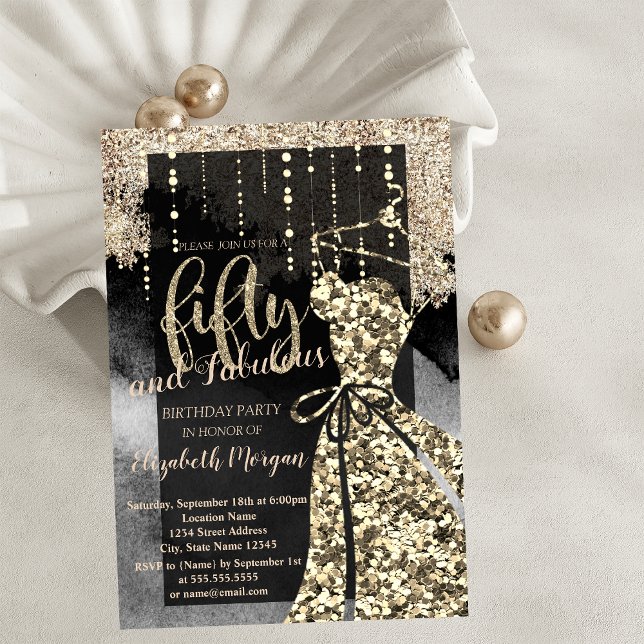 Invitation Robe à Paillettes Dorées Soirée 50ème Anniversaire (Créateur téléchargé)