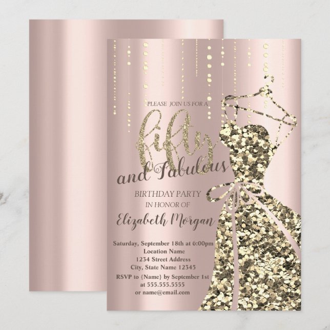 Invitation Robe à Paillettes DoréesFête d'Anniversaire des 50 (Devant / Derrière)