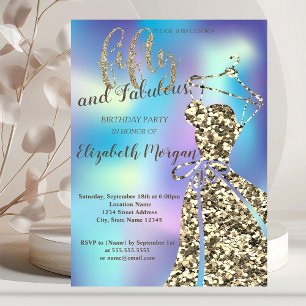 Invitation Robe à paillettes doréesFête d'anniversaire hologr