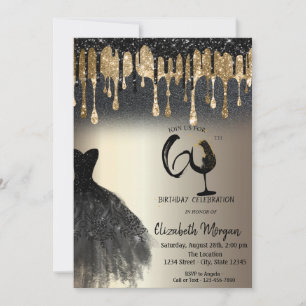 Invitation Robe à paillettes Drips Verre à vin Or 60ème