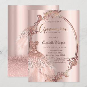 Invitation Robe à paillettes en or rose à tourbillons pour Qu