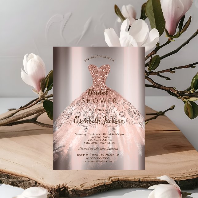 Invitation Robe à paillettes en or rose chic, douche de marié (Créateur téléchargé)