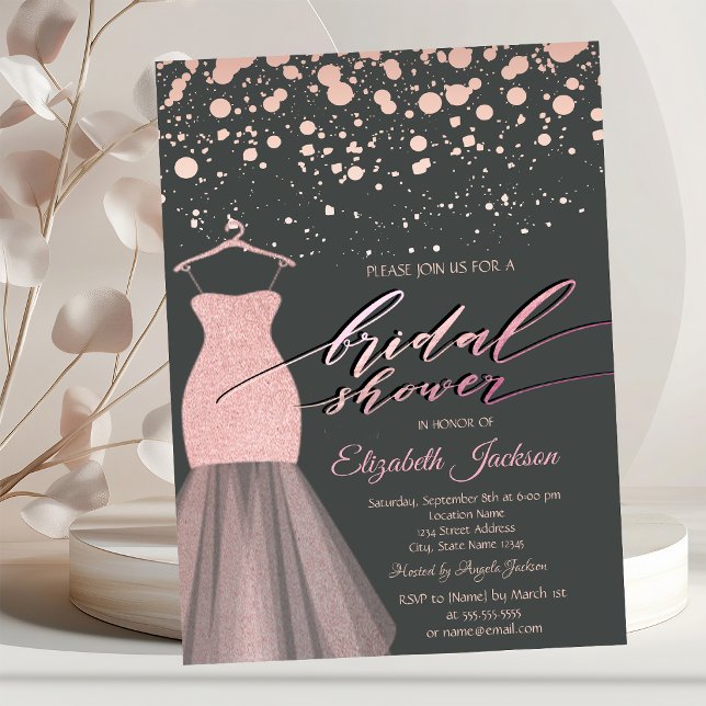 Invitation Robe à paillettes et points de rose doré moderne p (Créateur téléchargé)