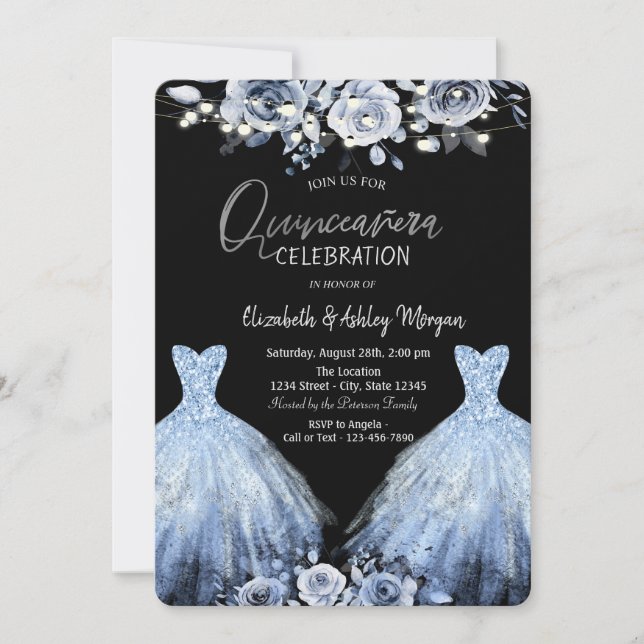 Invitation Robe à paillettes Fleurs bleues (Devant)