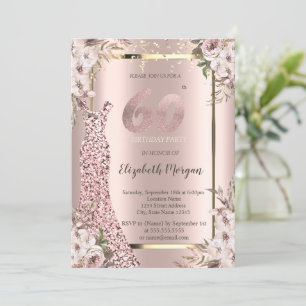 Invitation Robe à Paillettes Fleurs Rose 60e Anniversaire