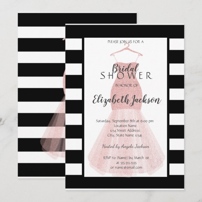 Invitation Robe à paillettes noir blanc rayures enterrement d (Devant / Derrière)