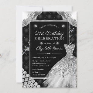 Invitation Robe à paillettes noires et argentées pour 21e ann