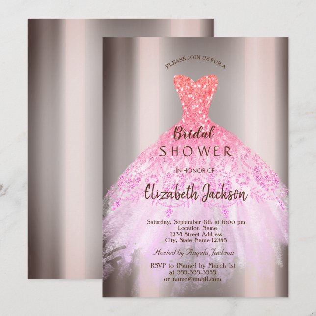 Invitation Robe à paillettes ombrées chic, douche de mariée (Devant / Derrière)