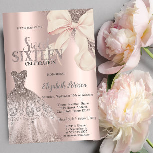 Invitation Robe à paillettes rose avec nœud rose métallisé po