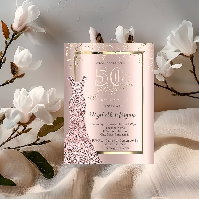 Invitation Robe à paillettes Rose Gold 50e Anniversaire (Créateur téléchargé)