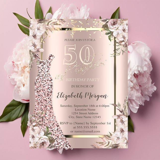 Invitation Robe à paillettes Rose Gold 50e Anniversaire (Créateur téléchargé)