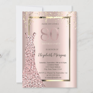 Invitation Robe à paillettes Rose Gold 80e Anniversaire