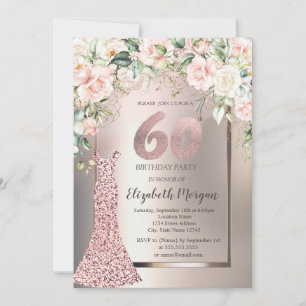 Invitation Robe à paillettes Rose Gold Roses Ivory 60e Annive