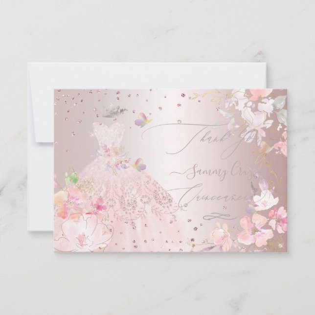 Invitation Robe à paillettes rose Quinceanera Merci (Devant)