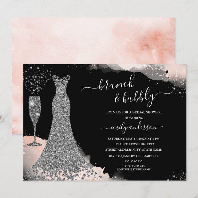 Invitation Robe à paillettes rose saumon pour brunch et champ (Devant / Derrière)