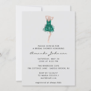 Invitation Robe à paillettes sarcelle pour fête de fiançaille