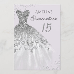Invitation Robe à paillettes violette argentée pour Quinceañe